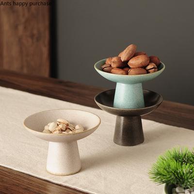 High-footed Refreshment Tray Round Ceramic Plate Snack Tray Fruit Plate Salad Bowl Dessert Bowl Dried Fruit Plates Dish Cake Pan