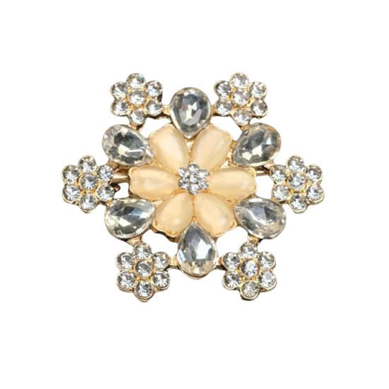 Brosche Retro-Stil Rundes Florales Design Reversnadel mit gefälschtem Opal eingelegt Pullover Kragen Hüte Taschen Mäntel Schals Abzeichen Outfit-Accessoire