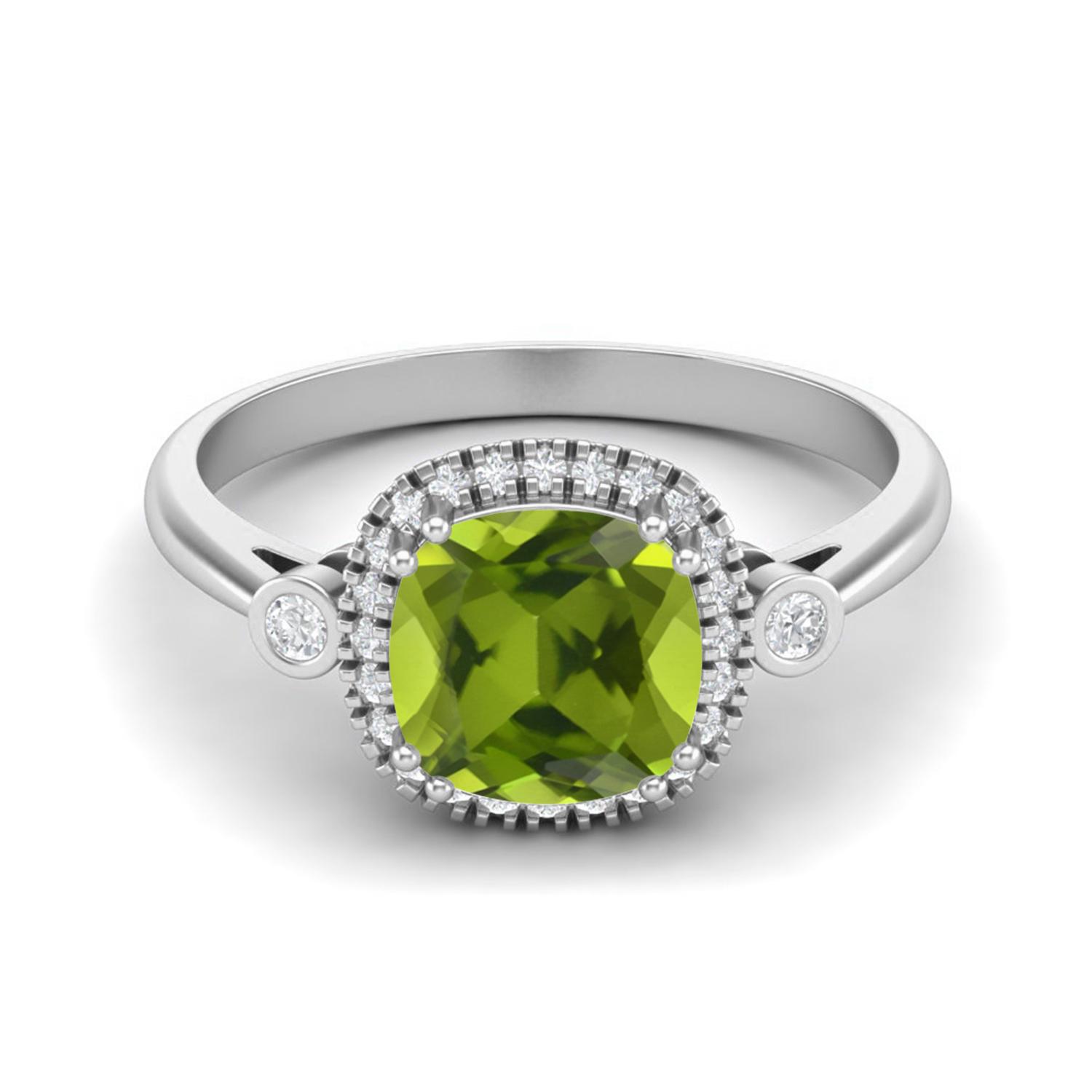 7mm Cushion Peridot 925 Sterling Silver Solitaire Accents Women Anniversary Ring 12 белый