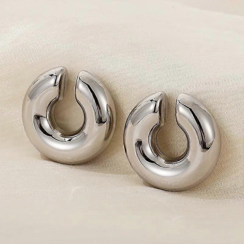 Wide C-shaped Ear Cuff Earrings, No Piercing, Gold & Silver, Smooth Finish,