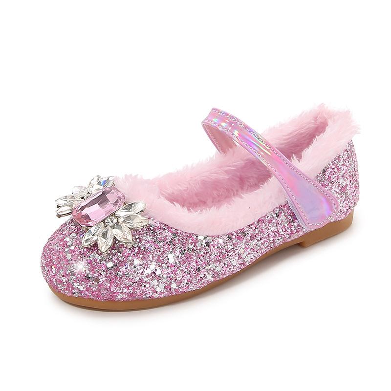 

Children s shoes, girls princess shoes, autumn and winter Elsa crystal shoes, girls plush soft-soled shoes, baby girls little leather shoes 22 розовый