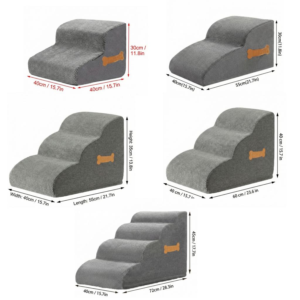 2/3/4-Step Dog Stairs Ramp,  Dog Steps for High Bed Couch Sofa Climbing, 35D Foam Pet Steps for Small Dogs and Cats