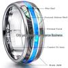 8mm Wide Men's Tungsten Steel Ring with Polished Dome and Three-Groove Inlaid Opal & Abalone Shell