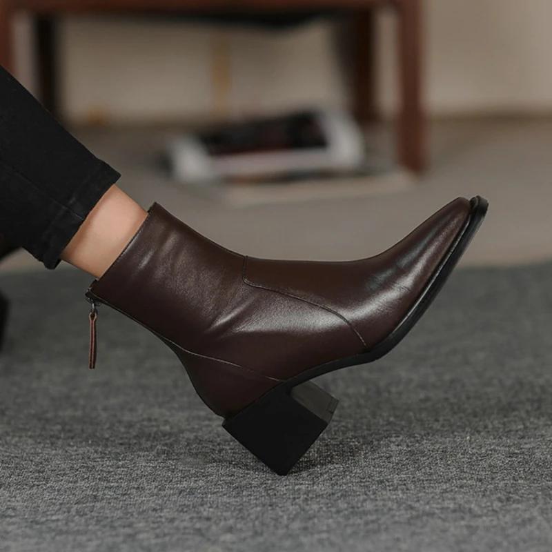 Móda NOVÉ Podzim/Zima Dámské Boty Boty z Pravé Kůže pro Ženy Čtvercová Špička Robustní Podpatek Boty Zip Kotníkové Boty Stručné Moderní Boty