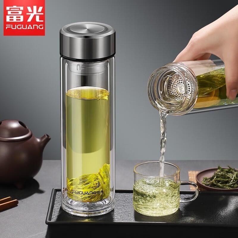 Fuguang 560ml Double-Layer Borosilicate Glass Tea Bottle