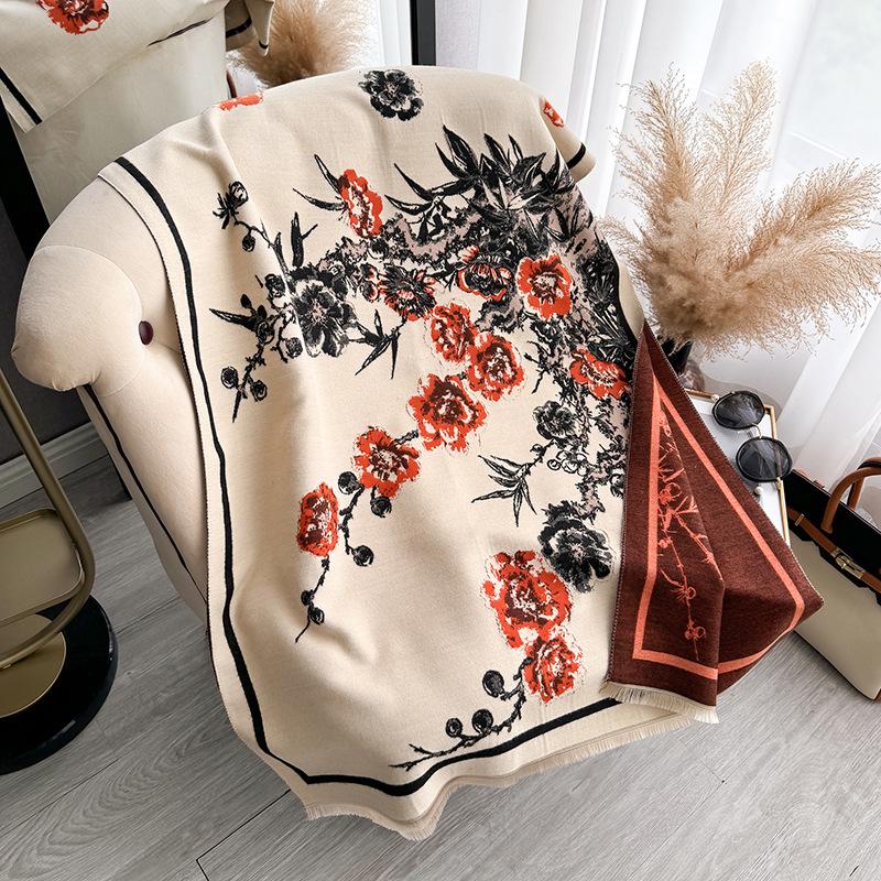 Retro Temperament Printed Imitation Cashmere Scarf Autumn And Winter With High-End Shawl Warm Scarf Women