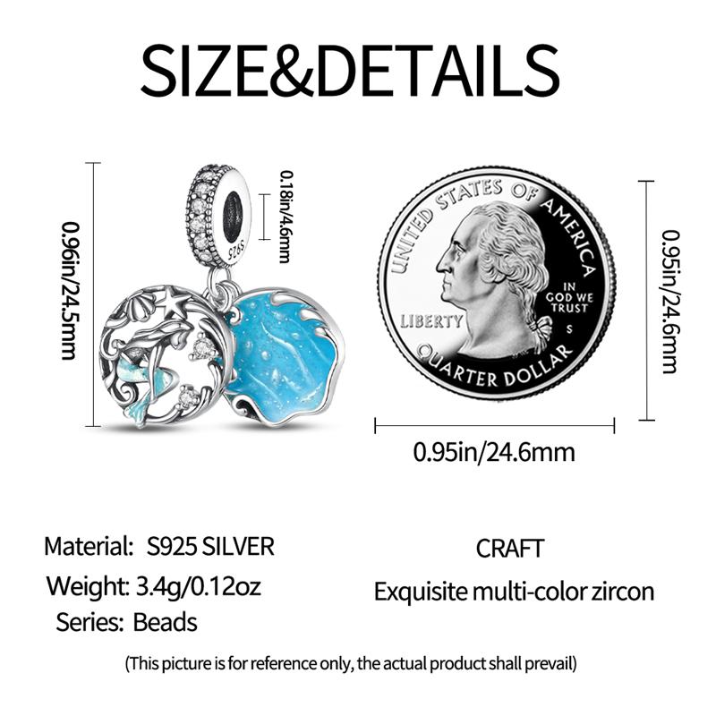 Plated 925 Silver Mermaid Shell Blue Deep Sea Fairy Tale Charms Fit Original 925 Charms Bracelet Beads Jewelry Gifts for Women