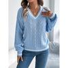 Women's Sweater Fashion Style Casual Autumn Winter New Color Blocking V-Neck Fried Dough Twist Lantern Long Sleeved Sweater