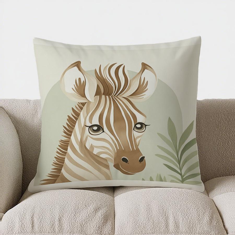 Home Decor Cute Cheetah Cub With Leaves Pillow Cover Pattern Cushion Cover Suitable For Sofa Bedroom Car Pillow Cover