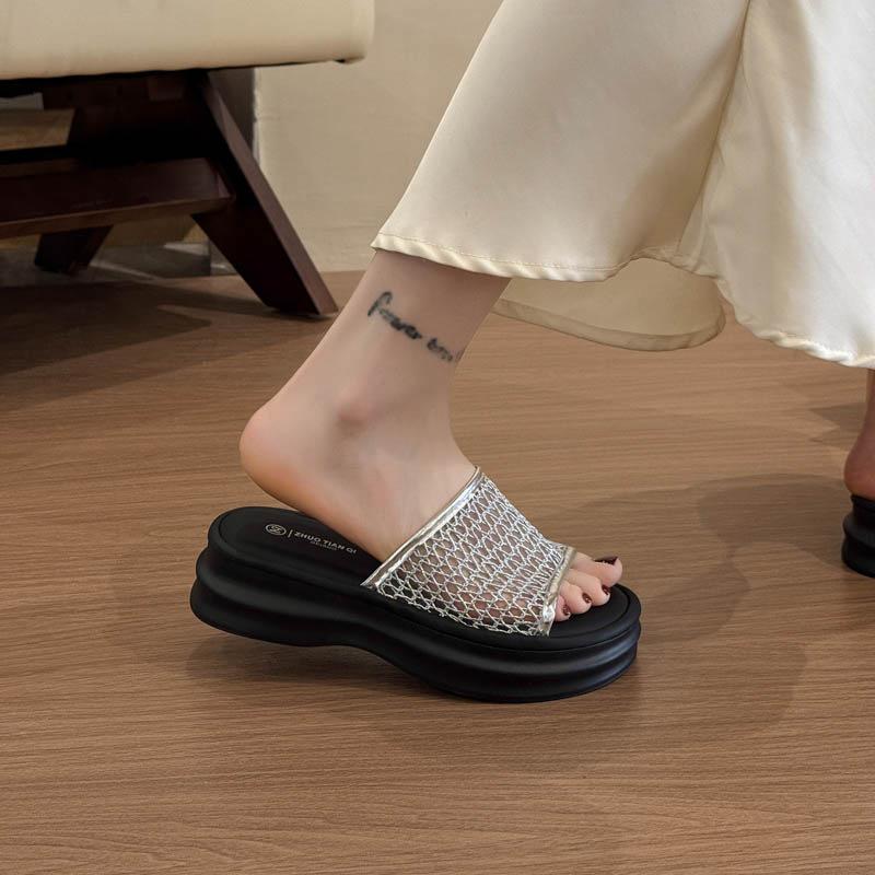 Spring and Summer New Outer Wear Women's Shoes Casual Versatile Mesh One-word Drag Muffin Thick Bottom Comfortable Cool Slippers