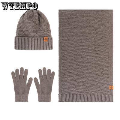 Strickmütze Winter Herren Doppellagige Strickmütze aus Wolle Gestrickte Kälteschutzmütze für den Außenbereich Schal Handschuh 3-teiliges Set