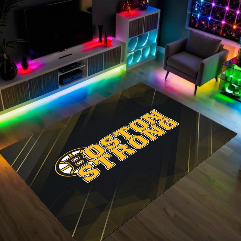 Boston Bruins Design Křišťálový Sametový Koberec Útulný Ne?Protiskluzová tištěná předložka do ložnice, obývacího pokoje, předsíně