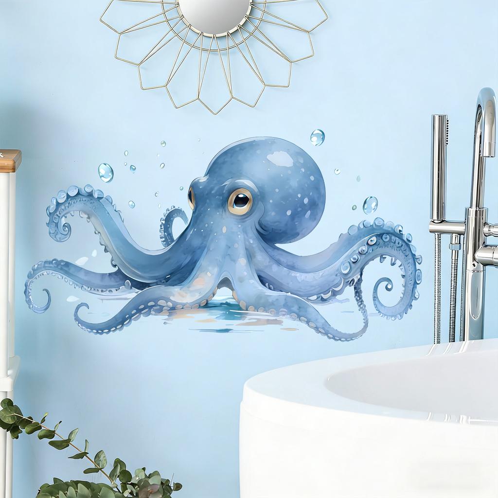 Kreative Blaue Oktopus Blasen Statische Klebefolie für Badezimmer Toilette Wanddekor