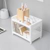 PP Desktop Double Layer Storage Rack Rectangular White Organizing Student Desk Office Cosmetics Stationery