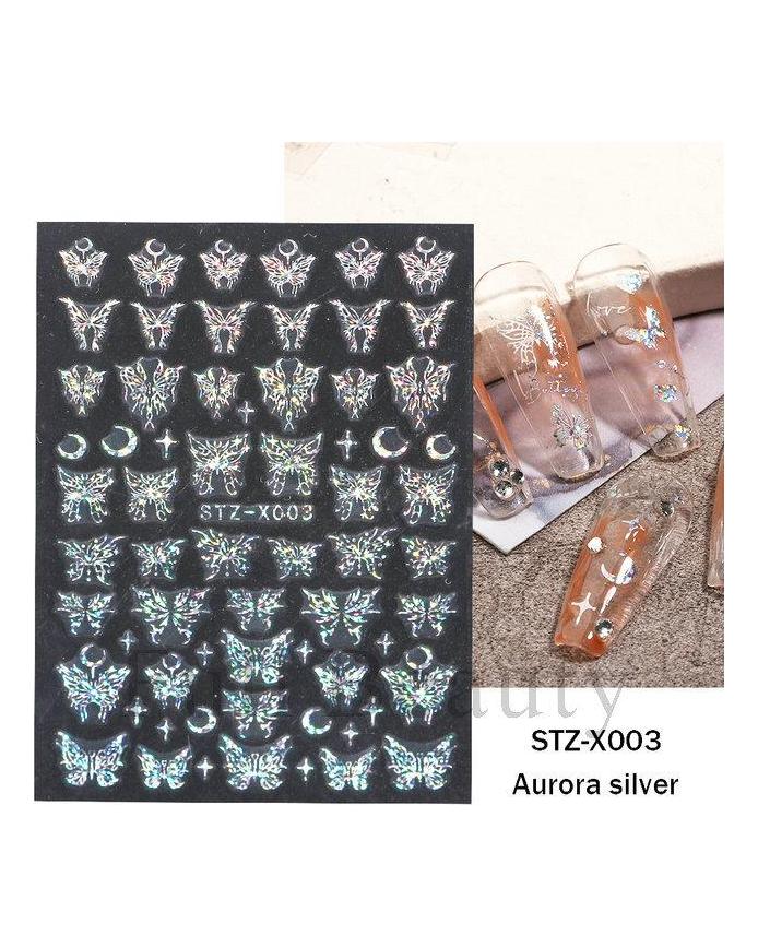 Laser Nail Stickers Butterfly Heart Star Design Adhesive Slider Decals Nail Art Stickers Manicure Decorations