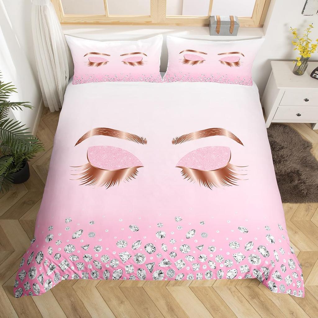 Comforter Eyelash Queen Golden Girl Lashes Bedding Set Gorgeous Priness Style Comforter For Women Girls Esthetician Gift