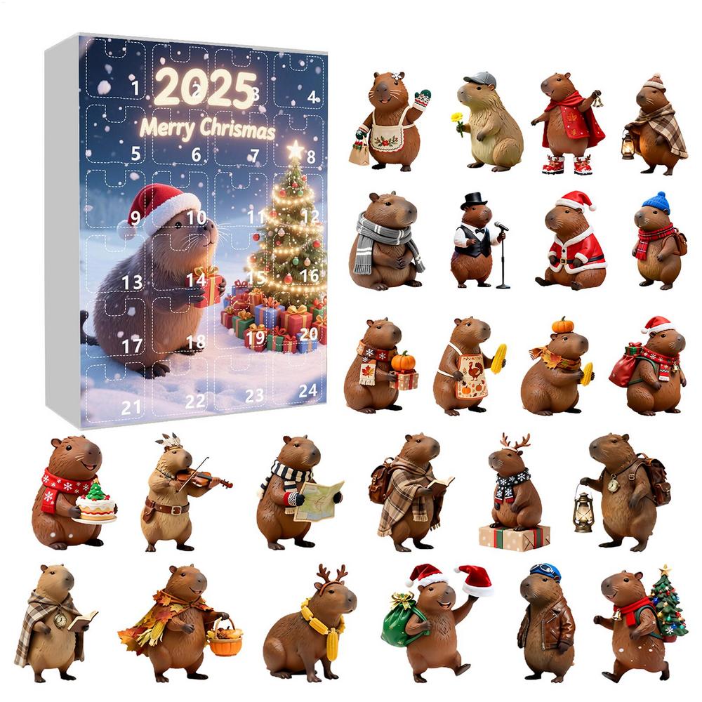 Capybara Christmas Countdown Calendar 24 Days Advent Ornament 2D Acrylic Cute Holiday Decor for Home Tree Kids Teens Adults Gift