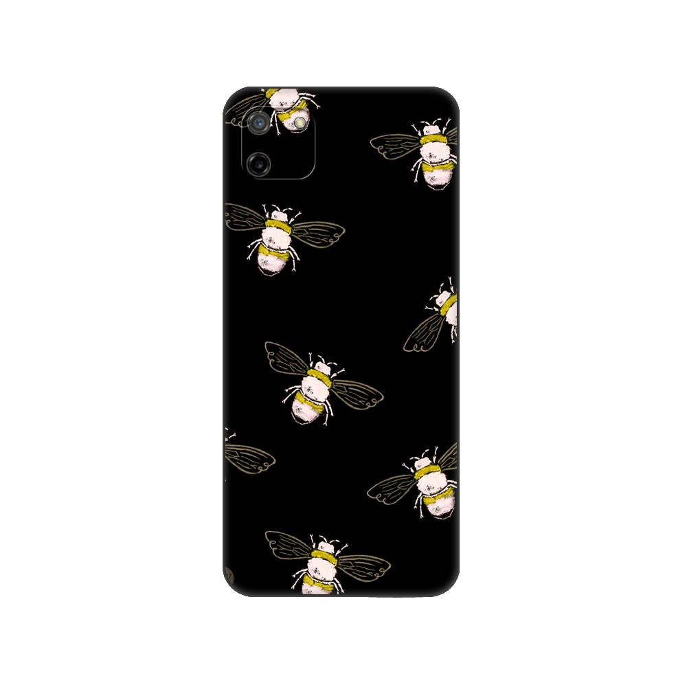 Black Tpu Case For OPPO Realme C11 Case For Realme C 11 RealmeC11 Back RMX2185 Case Cover Bee Art Print Cute Cartoon Floral
