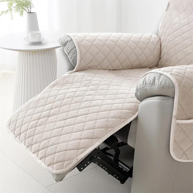 1 Seat Solid Color Recliner Cover Non-Slip Armchair Slipcover with Elastic Strap Sofa Couch Furniture Protector Decor for Home