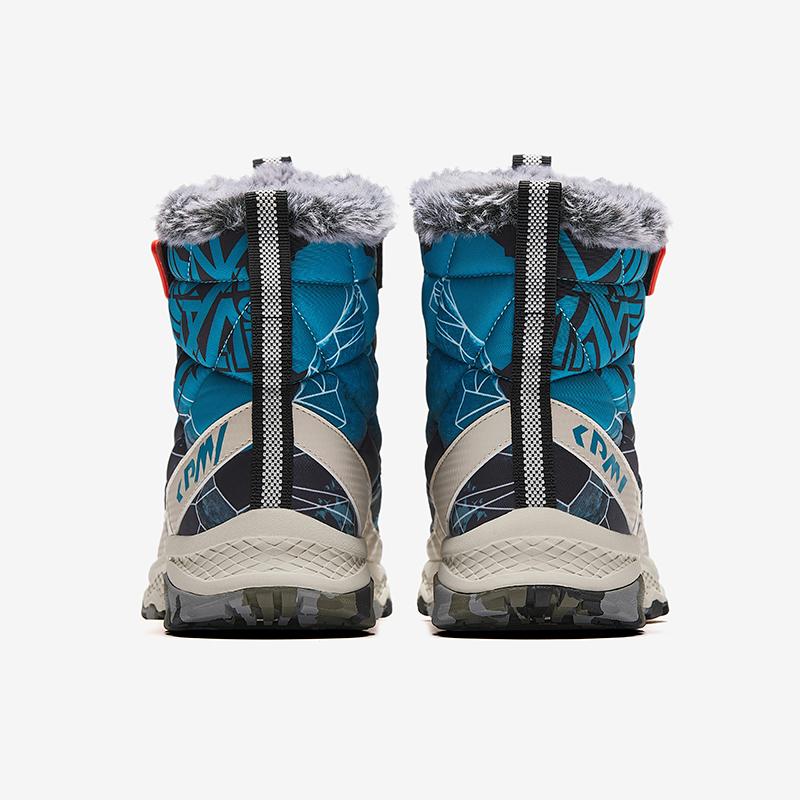 Anta Kids Synthetic Leather Mesh Rabbit Fur Lined Thick Warm Durable Non-Slip High-Top Boots Kids Boots Blue Black Gray A12446926-1
