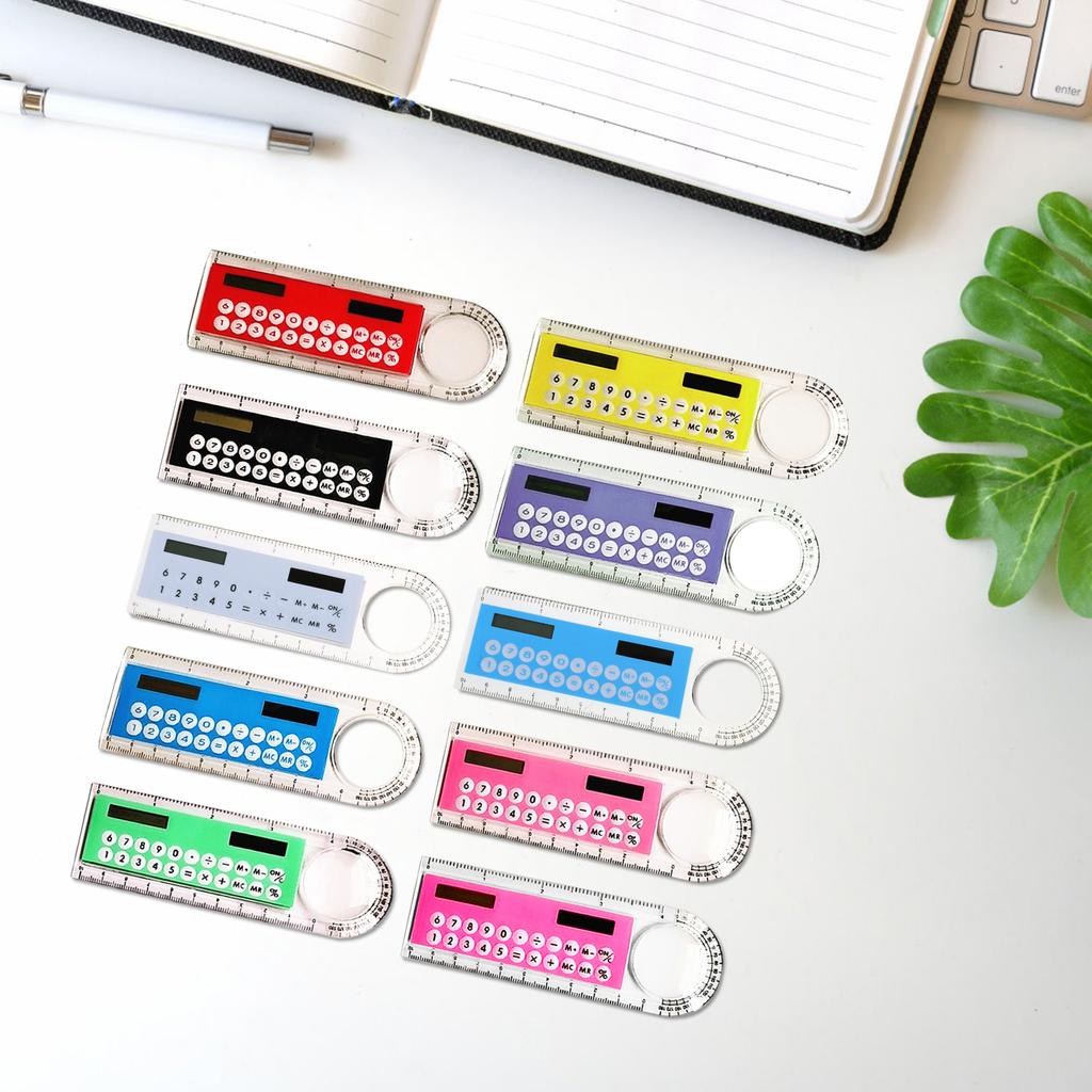 2PCS Multifunctional Calculator 4-in-1 Designed Solar Calculator with Ruler Magnifier and Protractor Gift for Student