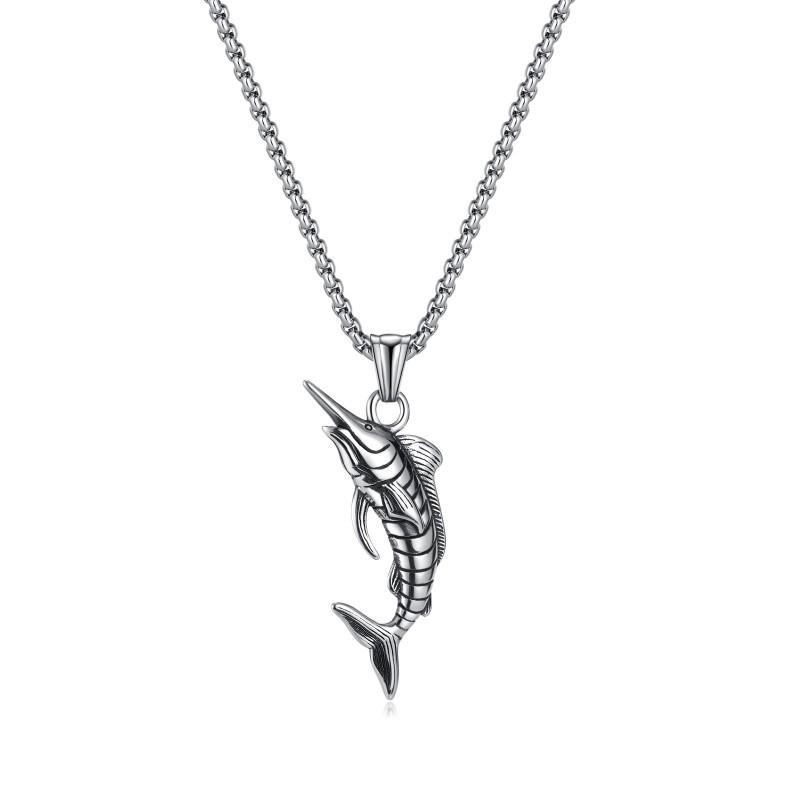 Fashionable Stainless Steel Necklace Trendy Men s Hip-hop Style Marlin Pendant Versatile Titanium