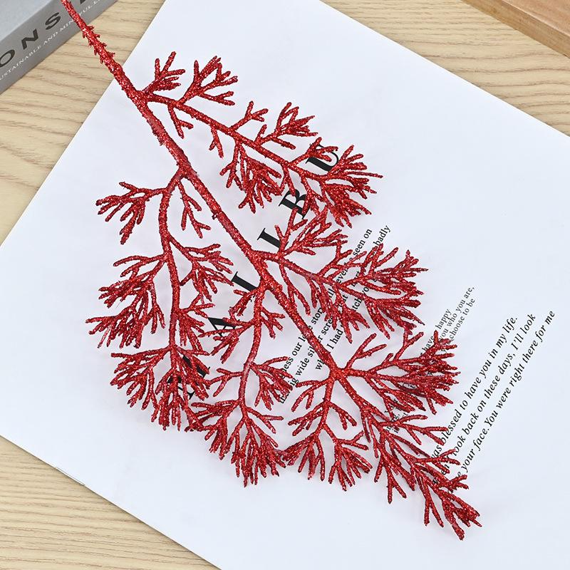 Christmas simulation gold powder pine branch simulation flower green plant glitter powder colorful cypress leaf gold powder branch accessories