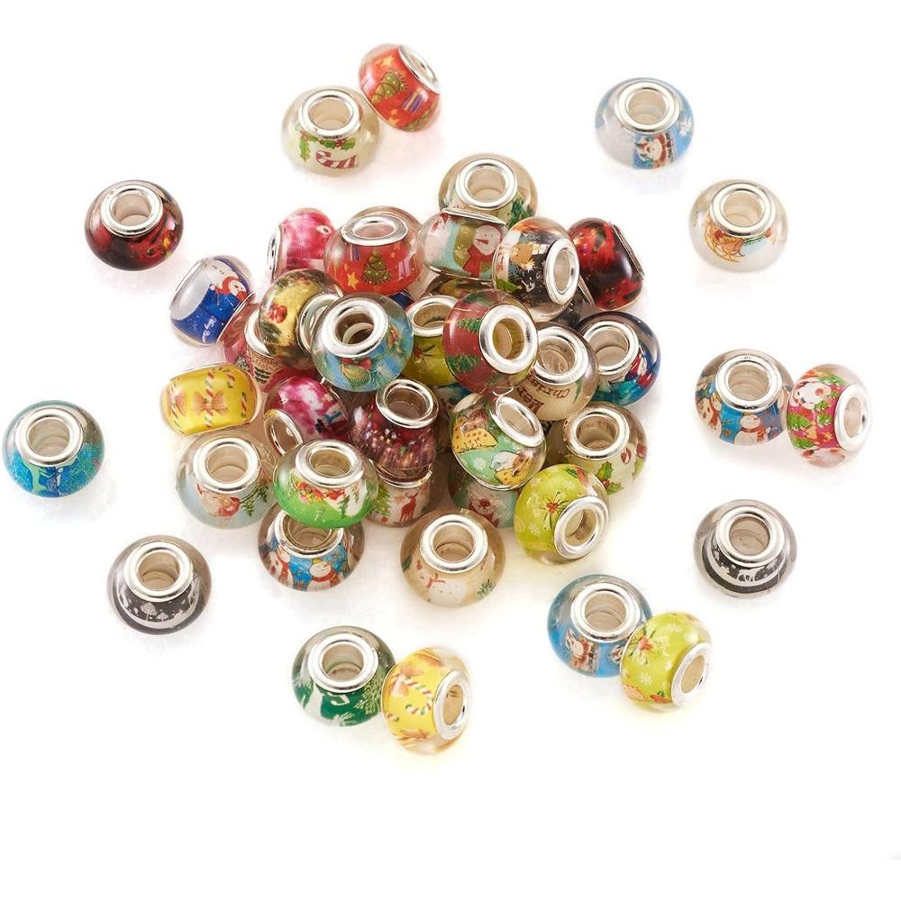 

10/25/30 шт. Рождественские европейские бусины с большими отверстиями, отверстие 5 мм, подвески из смолы, свободные разделительные бусины, цепочки для самостоятельного изготовления ожерелий и ювелирных изделий 10pcs разноцветный