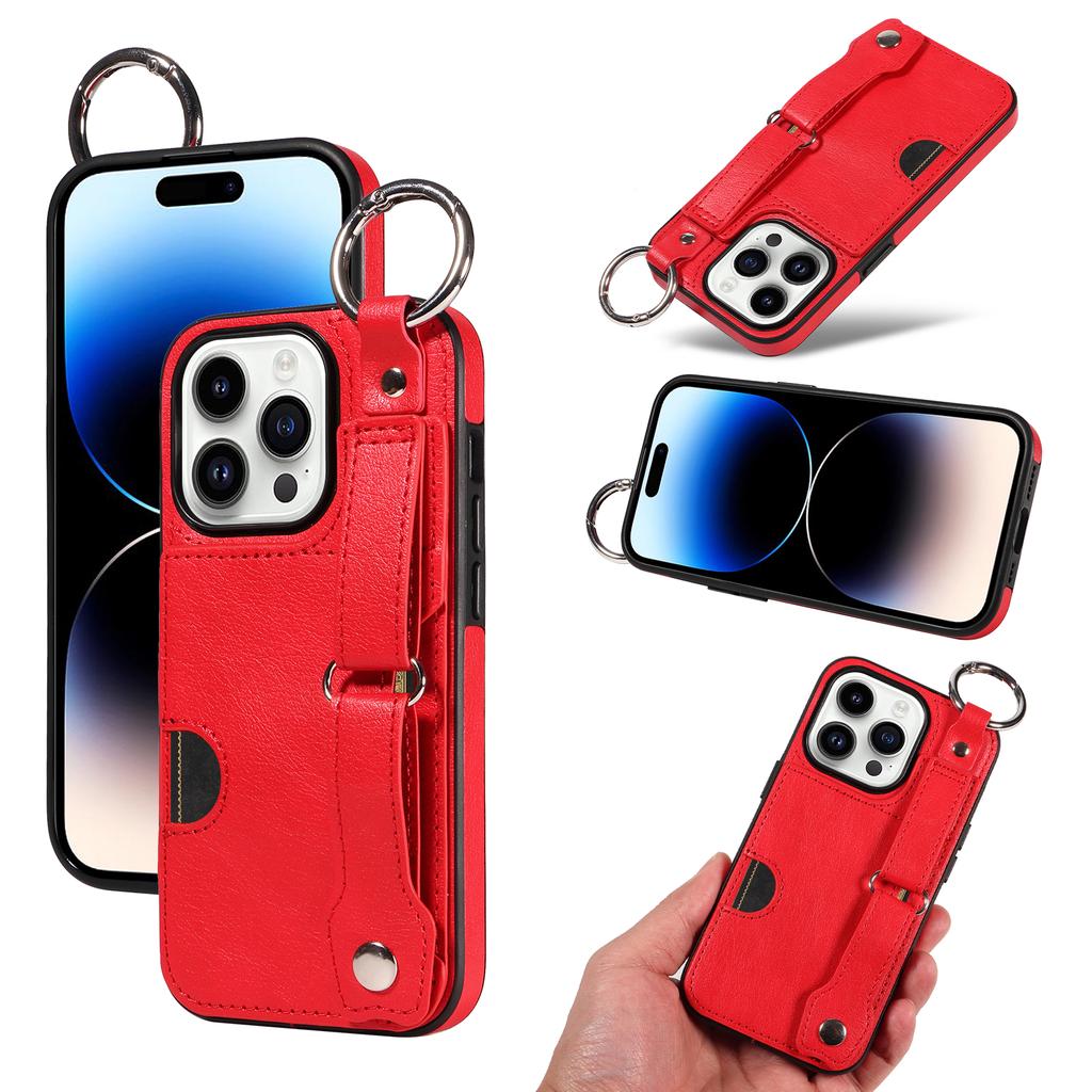 Etui na telefon ze skóry PU z kieszeniami na karty, z pierścieniem na palec i klamrą do paska na nadgarstek do iPhone'a XS, XR, XS Max, iPhone'a 7,8,7Plus,11,11Pro,11Pro,12,13,14,15...