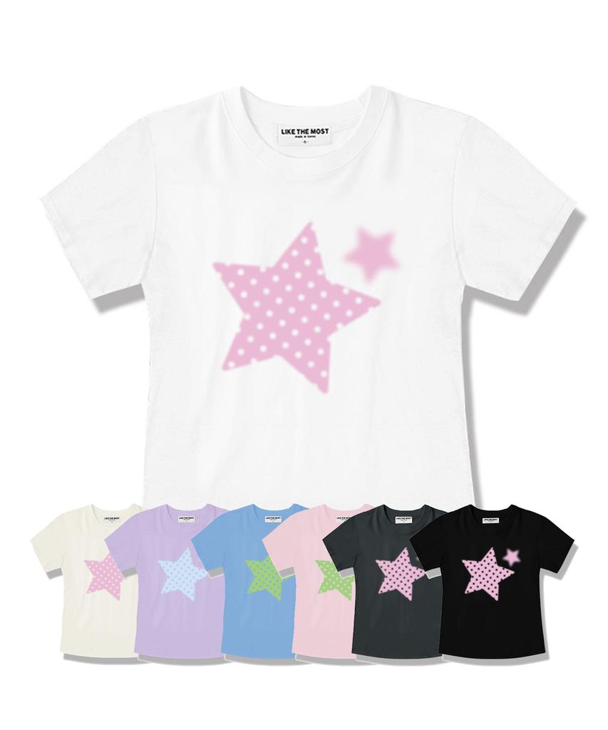 LIKE THE MOST Dot Dual Star Regular Short Sleeve T-Shirt_7 Colors