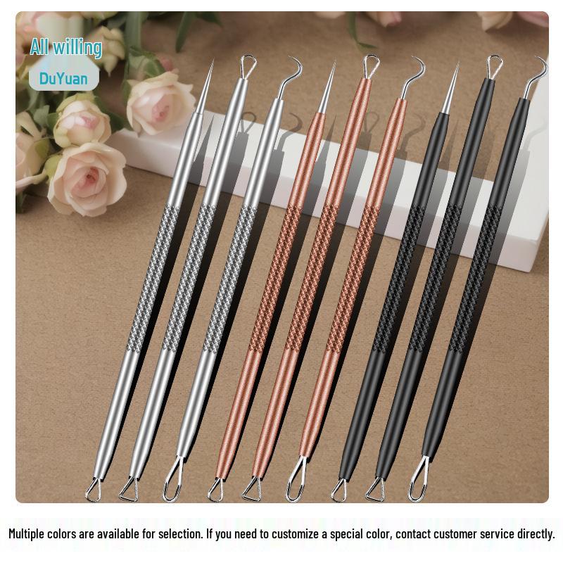 4-Piece Ultra-Fine Blackhead & Acne Removal Set - Includes Needle, Scraper, Tweezers