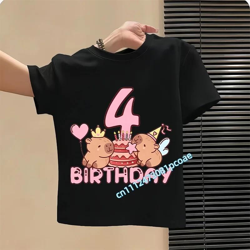 Capybara Girl Birthday Clothes Cute Toddler Kids Number T Shirt Cartoon Short Sleeve Baby Cotton T Shirt Summer Children Tops