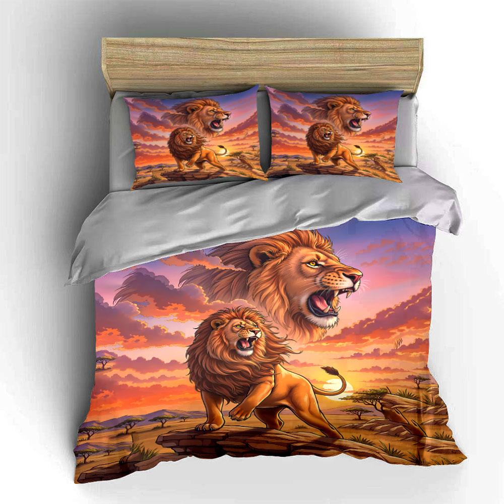 Majestic Lions Sunset Art Bedding Duvet Cover Set Duvet Cover Pillowcases (1*Duvet Cover 2*Pillowcases, Without Duvet Insert)