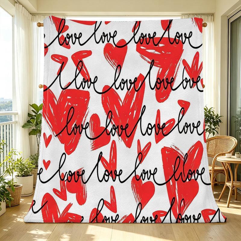 Cozy Plush Flannel Fleece Blanket Heart Pattern Design, Soft Warm Bedroom Throw, Ideal Valentine's Day Gift for Home Relax