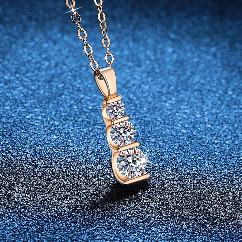 Moissanite Pendant Necklace D Color 14K Gold Plated Light Luxury Small Women