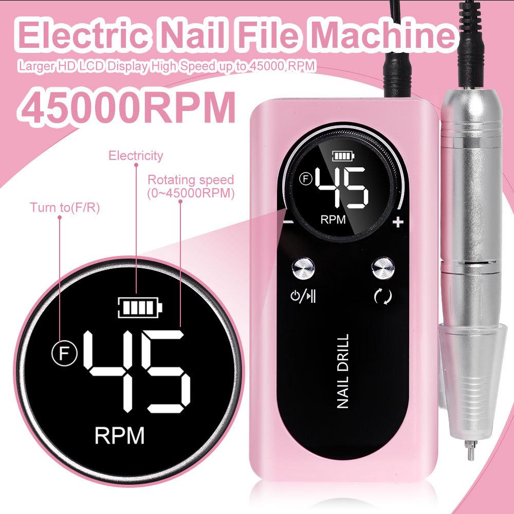 Ponceuse à ongles électrique portable professionnelle 45 000 tr/min, rechargeable, silencieuse, pour salon de manucure