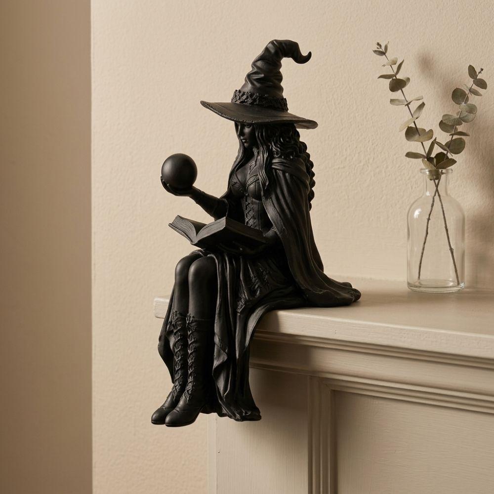 Con Palla Libro Strega di Halloween Sitter per Scaffale Palla di Cristallo Statua di Strega Decorazione per Libreria