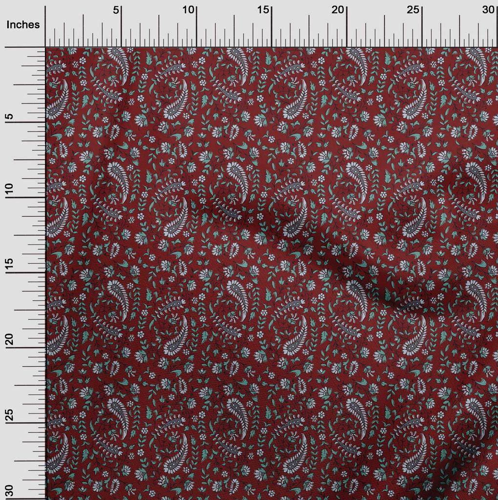 oneOone Cotton Flex Fabric Leaves|Floral & Paisley Block Print Fabric By The Yard 40 Inch