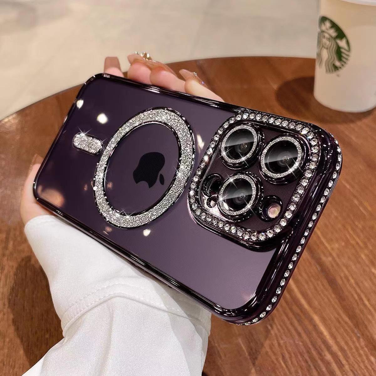 

Подходит для чехла iPhone16, Apple 15promax Блестящий Магнитный 13 Гальванизированный Блестящий 14 Защитный чехол класса люкс Apple 16 фиолетовый