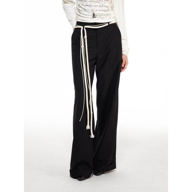 Thelight Waist Strap Black Autumn and Winter Original Casual Pants
