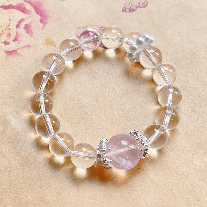Original natural crystal white crystal single circle powder crystal top bead bracelet, simple style light luxury women's jewelry