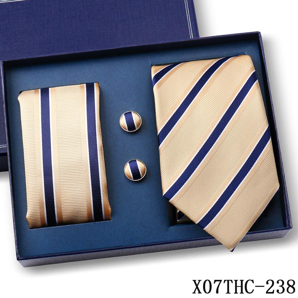 Tie Square Cufflinks 3-Piece Suit Retro Striped Hand Tie High-End Gift Box Set