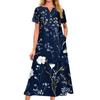 Kvinners sommer uformelle trykt V-hals kortermet svingkjole