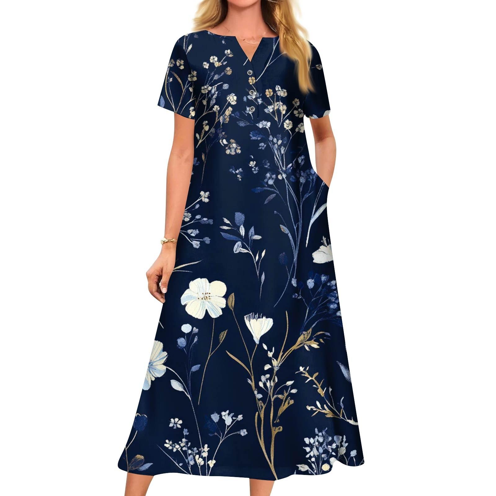 

Женское летнее повседневное свободное платье с v-образным вырезом и короткими рукавами с принтом S