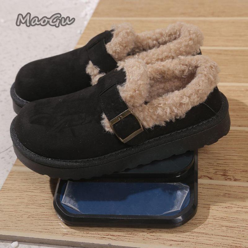 Fashion Faux Fur Buckle Decor Shoes for Women Winter Warm Thicken Plush Cotton Snow Boots Comfort Thick Sole Non Slip Casual Shoes 36-41