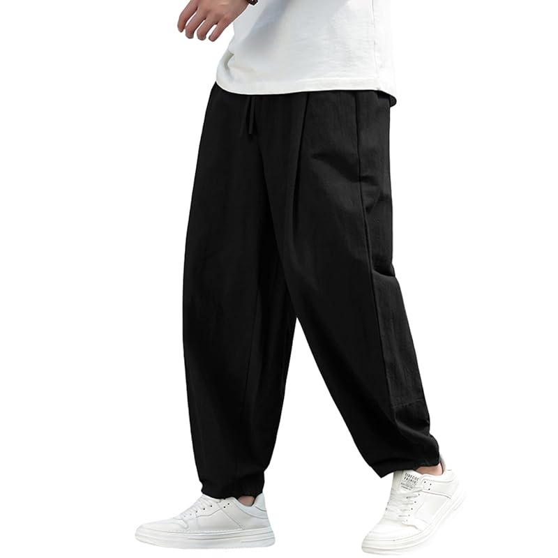

[ODFMCE] long pants men s spring 9/4 length sarouel pants Relaxing pants Fashionable large size (JP, alphabet, 2XL, black)