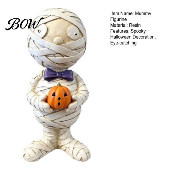 Desk Ornament Mummy Holding Pumpkin Halloween Decoration, Spooky Resin Figurine Decoration Desktop for Indoor Shelf, Tiered Tray Decor Zombie Model