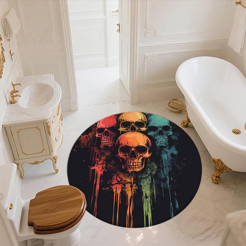Colorful Skull,Round Area Rug,Carpet Rug for Living Room Bedroom Sofa Playroom Decor,Non-slip Floor Mat