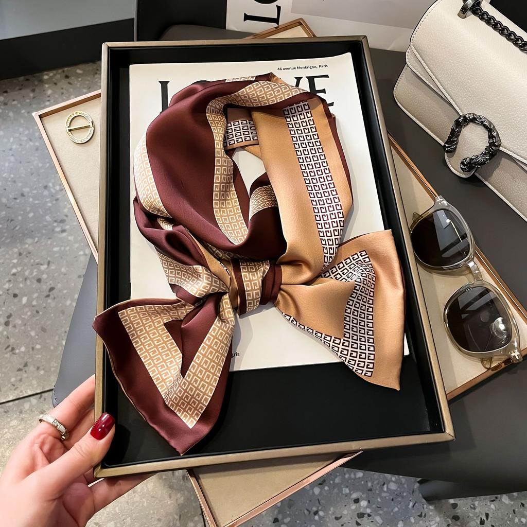 Fresh Polka Dot Print Silk Scarf Women'S Chiffon Satin Double Layer Neck Scarf Bag Handle Bow Tie Hair Band Fashion Accessory