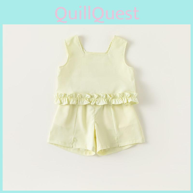 Sommarset för babyflicka utan ärm med spetsdetaljer för småbarn